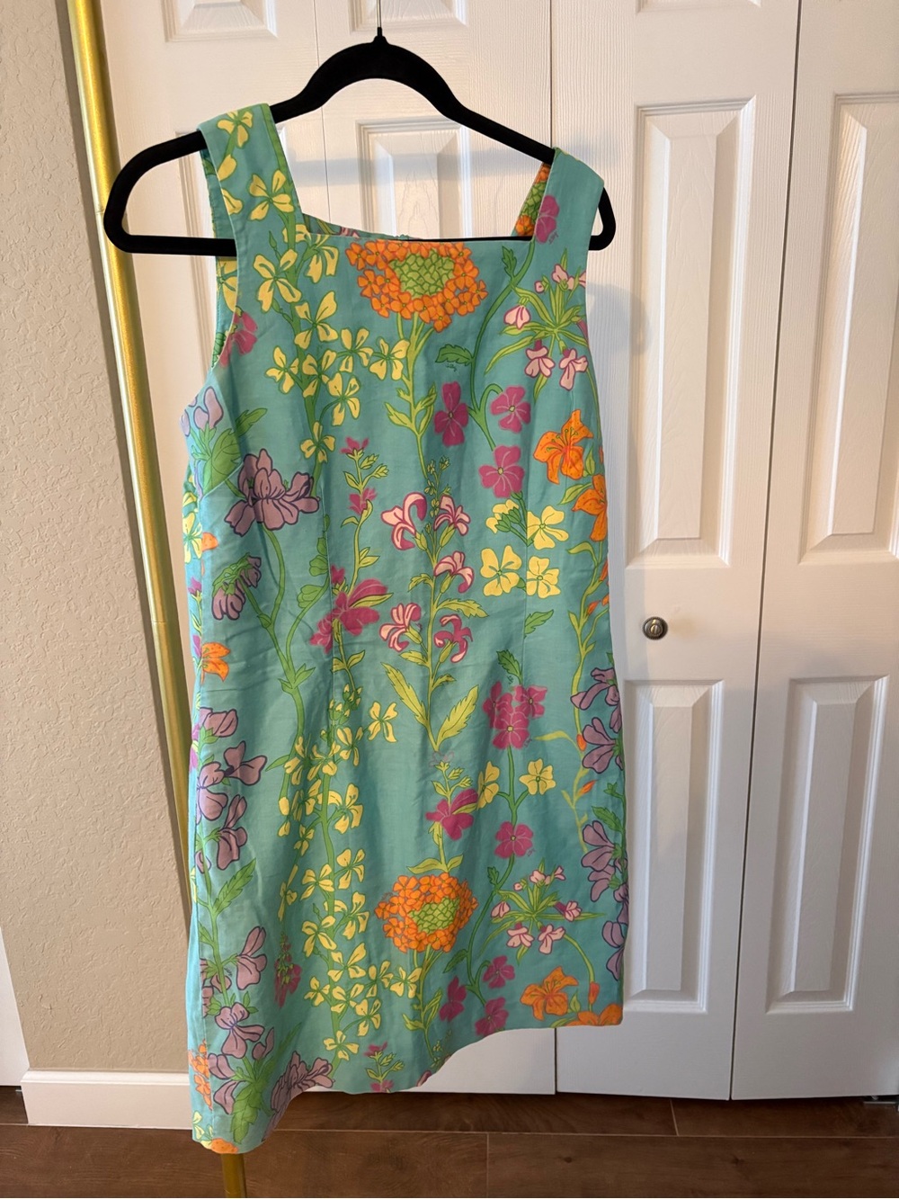 Lilly Pulitzer Dress Aqua Floral Day with Pink and Orange Blooms Size 12